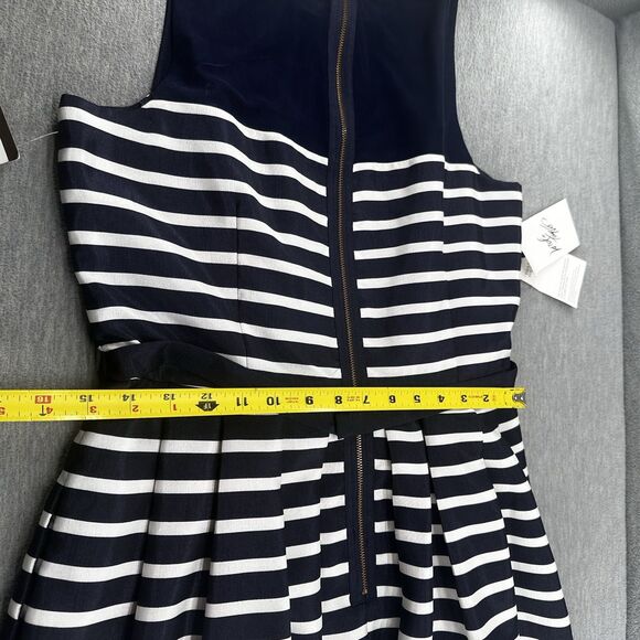 TAYLOR - Women's Navy and White Stripe Fit and Flare Sleeveless Dress Size 10 - Picture 11 of 12